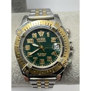 Guess Waterpro 1995 Green Dial New Battery Ladies Watch 29MM 6.5" K63